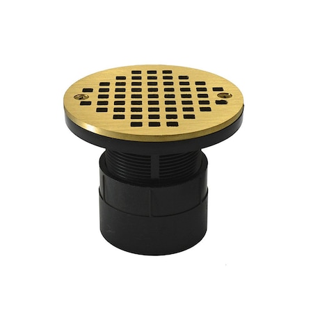 Jones Stephens 2in. ABS Over Pipe Fit Drain Base with 2in. Plastic Spud and 4in. Polished Brass Cast Strainer D53197